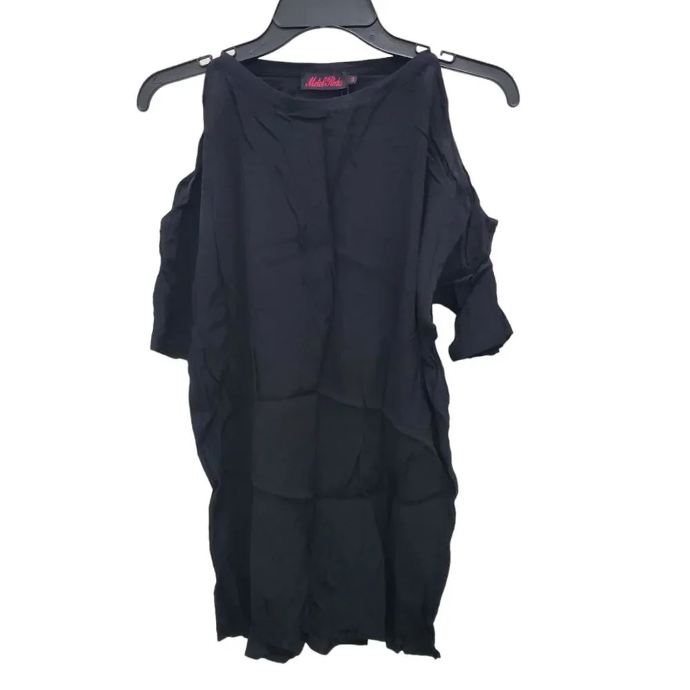 Motel Rocks Women's Black Savannah Cold Shoulder Gauzy Micro Mini‎ Dress NWT S